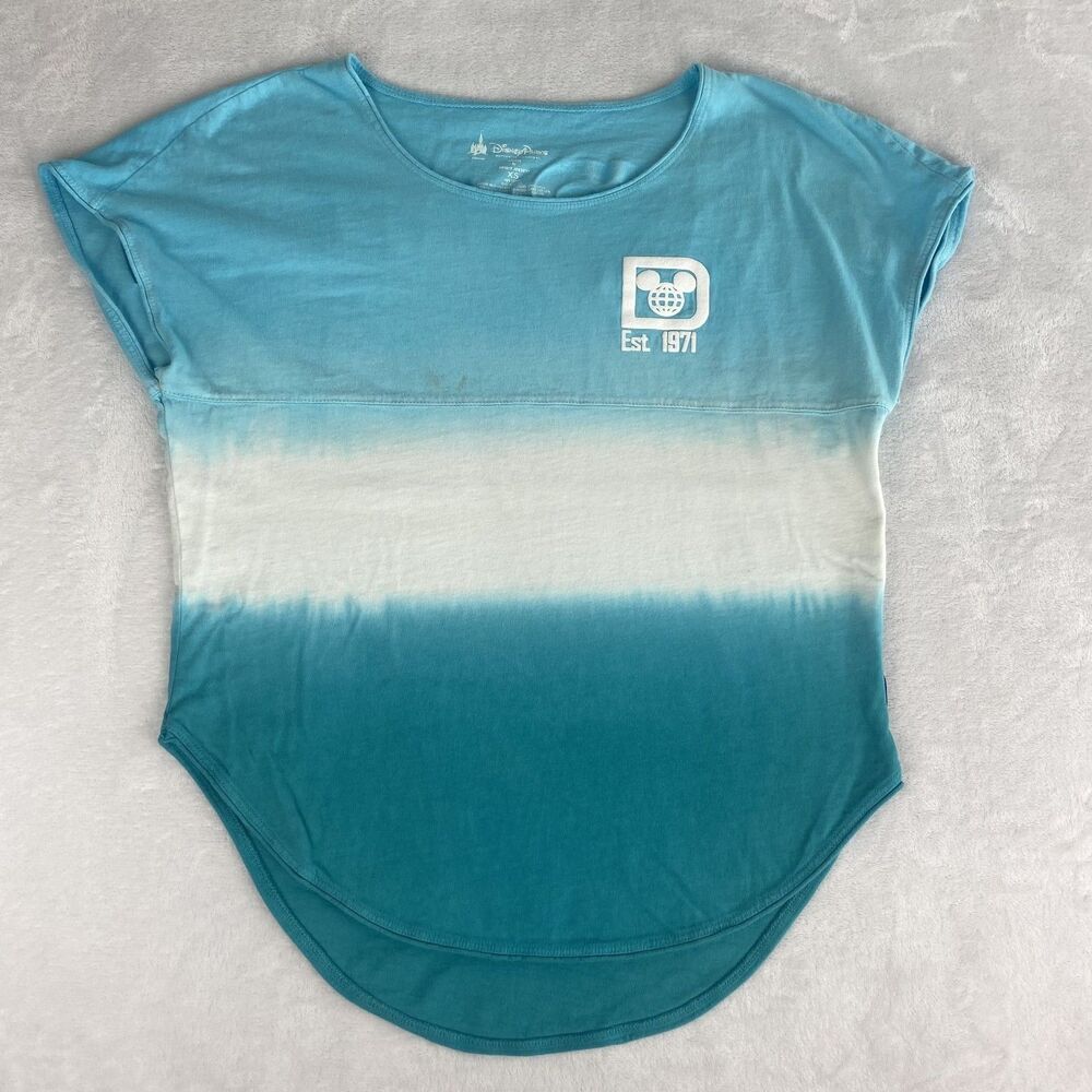 Disney Parks Shirt Womens Extra Small Blue White Tie Dye Short Sleeve Casual